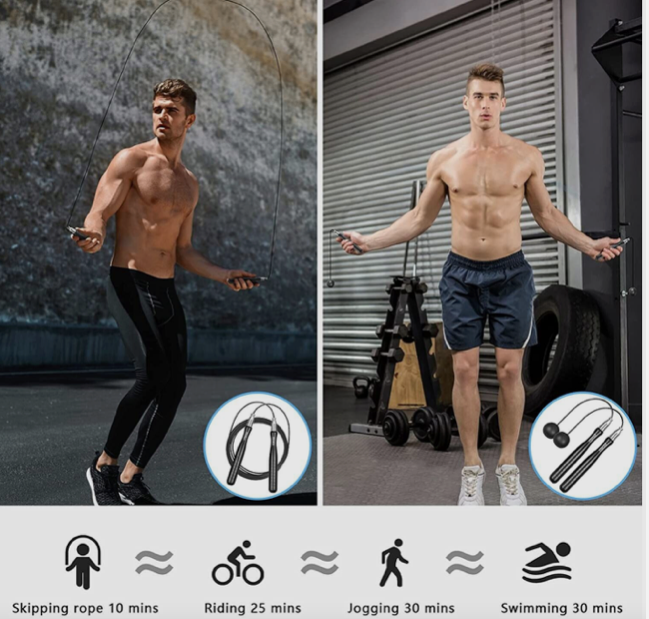 #104 - New - Kromen Adjustable Length & Cordless Speed Bearing Jump Wire Rope - (AS SHOWN)