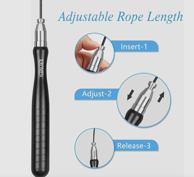 #104 - New - Kromen Adjustable Length & Cordless Speed Bearing Jump Wire Rope - (AS SHOWN)