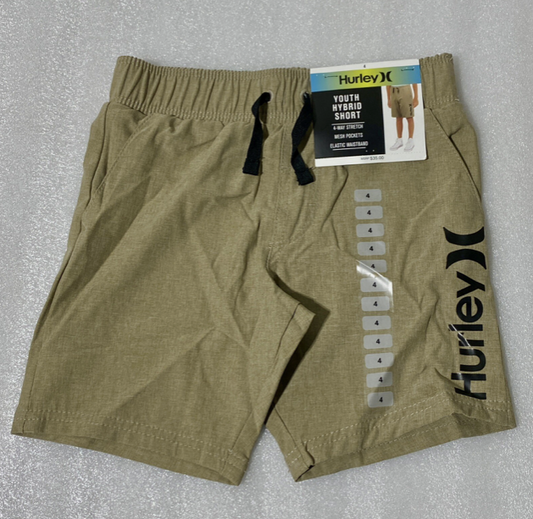 #50 - New With Tags - Hurley Boy's Youth Hybrid Pull On Shorts Khaki, Size 4 - (AS SHOWN) - MSRP $35