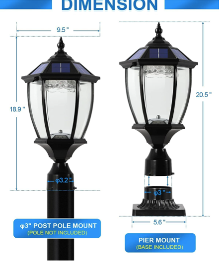 new Other - GYDZ Outdoor Waterproof Solar Post Pole/Pier Mount Lamp Light - READ