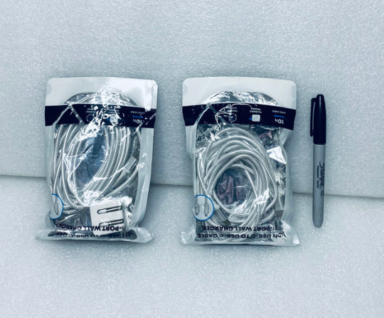 #221 - Lot Of 3 -(2) 10' USC-C To USB-C Cables & One Wall Charger Brick - (IN CONDITION AS SHOWN)