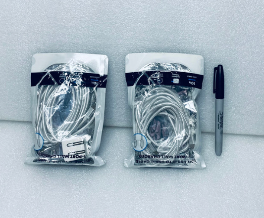 #221 - Lot Of 3 -(2) 10' USC-C To USB-C Cables & One Wall Charger Brick - (IN CONDITION AS SHOWN)