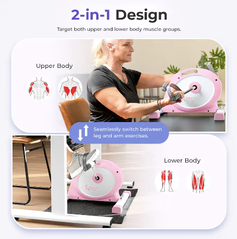 New Other Sunny Health & Fitness Under Desk Smart Mini Exercise Bike, Pink/White