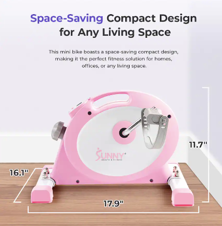 New Other Sunny Health & Fitness Under Desk Smart Mini Exercise Bike, Pink/White