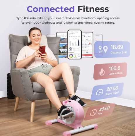 New Other Sunny Health & Fitness Under Desk Smart Mini Exercise Bike, Pink/White