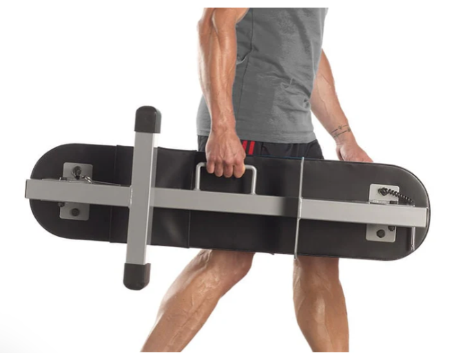 New Open Box POWERBLOCK Foldable Travel Workout Bench With Carry Handle, Silver
