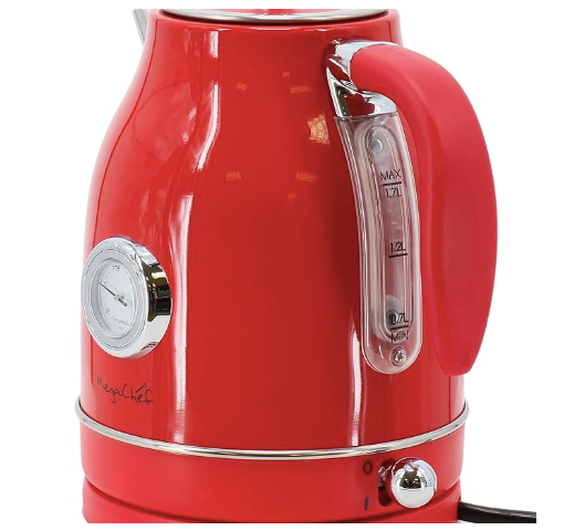 New MegaChef 1.7 Liter Electric Kettle & 2 Slice Toaster In Matte Cream Red