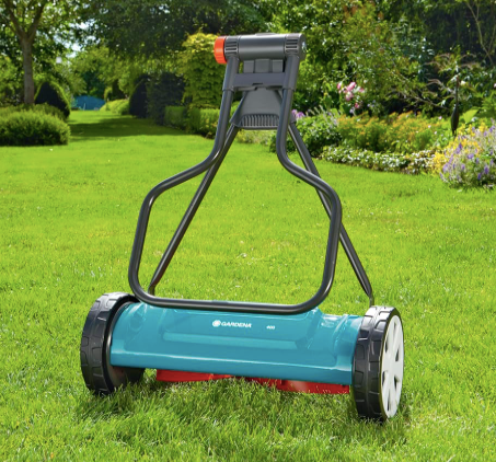GARDENA 16" Manual Reel Lawn Mower With 5 Blades, Blue/Orange