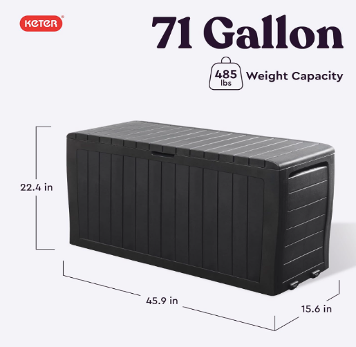 New Keter Marvel Plus 71 Gallon Resin Deck Box For Patio Storage, Dark Grey