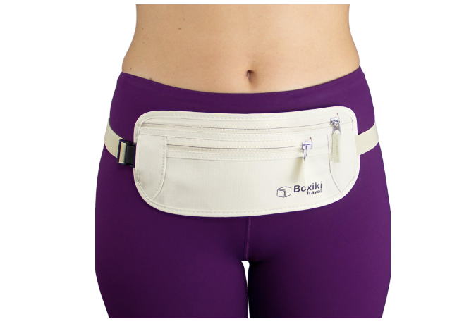 New Boxiki RFID Blocking Money Belt For Travel With Adjustable Strap, Beige