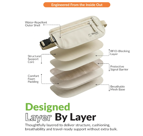 New Boxiki RFID Blocking Money Belt For Travel With Adjustable Strap, Beige
