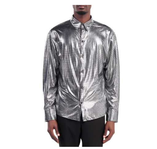 New CloudStyle Men's Stage Sequin Size XL Long Sleeve Party Lapel Shirt