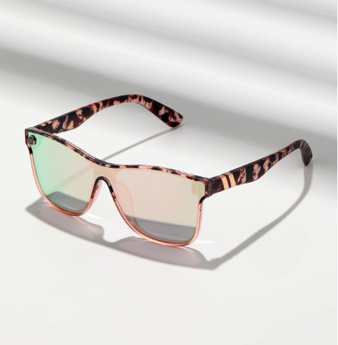 New Polasup Pink Women's Streamlined Reflective Oversized Sunglasses With Case