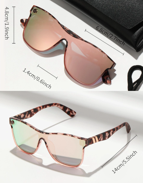 New Polasup Pink Women's Streamlined Reflective Oversized Sunglasses With Case