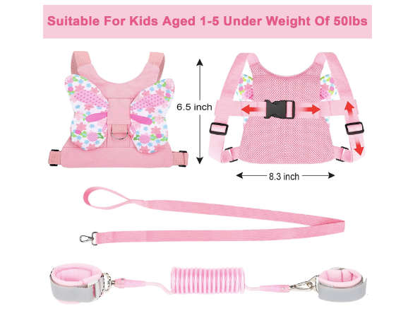 New Accmor 3 in 1 Light Pink Toddler Harness Leash & Anti Lost Wrist Link