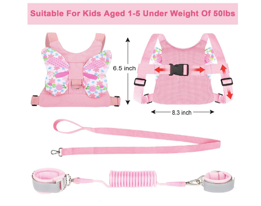 New Accmor 3 in 1 Light Pink Toddler Harness Leash & Anti Lost Wrist Link