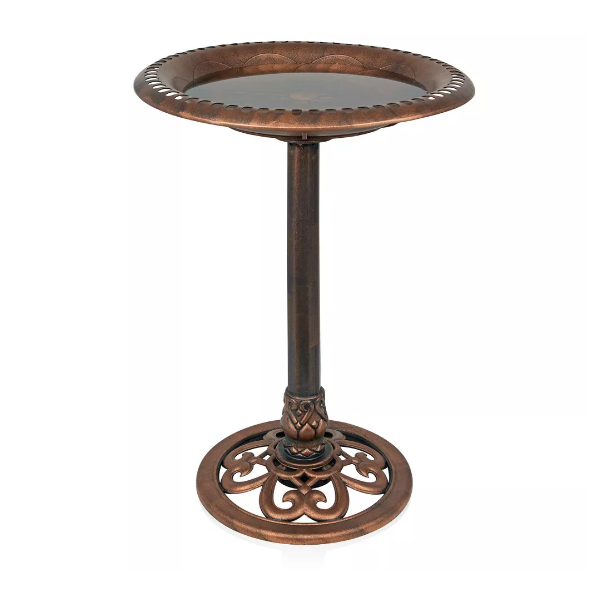 New Open Box Alpine 28" Pedestal Bird Bath With Scrollwork Base & Ground Stake