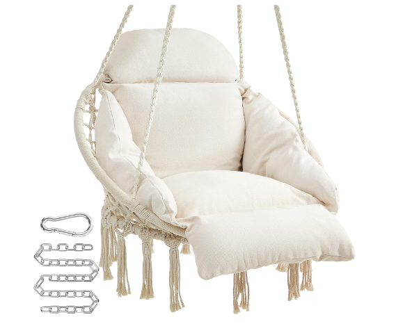 New Open Box SONGMICS Hanging/Swing Chair With Large Thick Cushion, Cream White