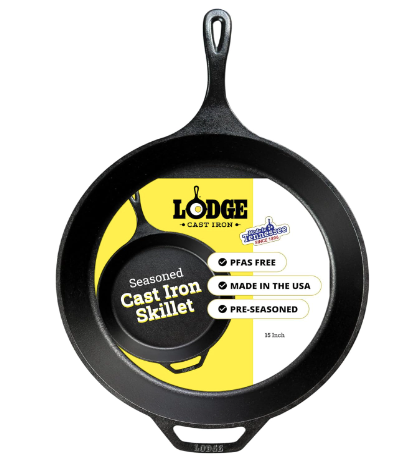 New Open Box Lodge 15" Pre-Seasoned Cast Iron Skillet With Easy-Grip Handle