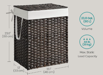 New Other SONGMICS Laundry Hamper with Lid, 23.8 Gallon, Chestnut Brown