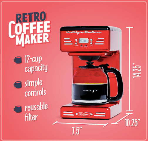 New Open Box Nostalgia Retro 12-Cup Programmable Coffee Maker With LED Display