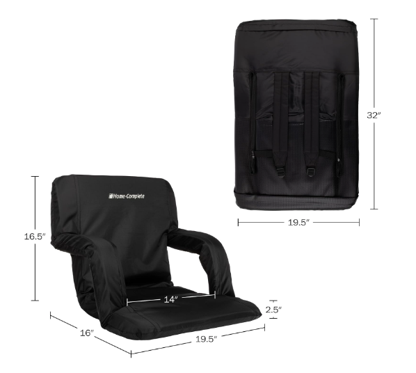 New Open Box Home-Complete Reclining Stadium Seat Cushion With Back Support, Black