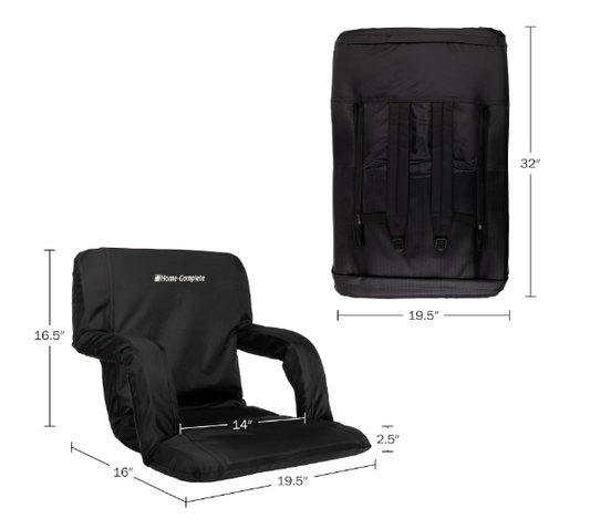 New Open Box Home-Complete Reclining Stadium Seat Cushion With Back Support, Black