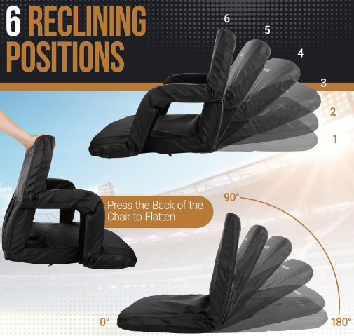 New Open Box Home-Complete Reclining Stadium Seat Cushion With Back Support, Black