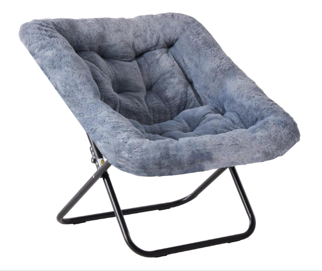 New Open Box DUMOS Soft Faux Fur Folding Lounge Chair, Gray