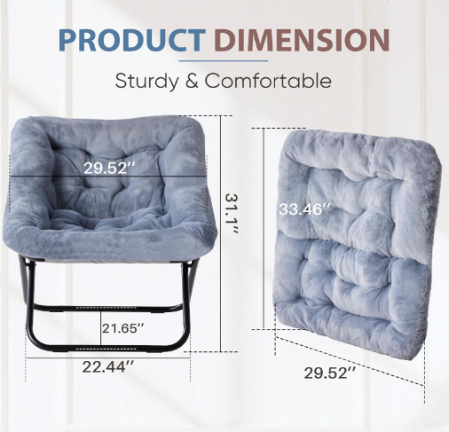 New Open Box DUMOS Soft Faux Fur Folding Lounge Chair, Gray