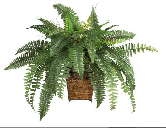 New Open Box Nearly Natural 23in Artificial Boston Fern With Wicker Basket