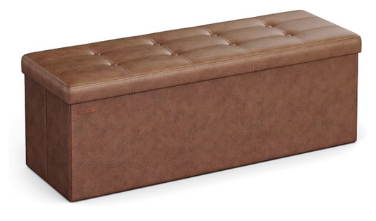 New Open Box SONGMICS 43.3" Folding Storage Ottoman Bench, Coffee Brown