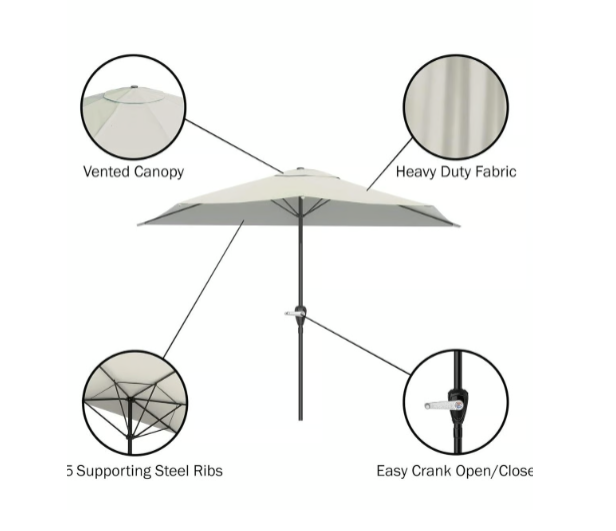 New Other Pure Garden 9ft. Half Umbrella Outdoor Patio Shade, Tan