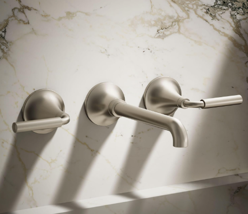 New Other Kohler Tone Wall-Mount Bathroom Sink Faucet Set With Two Lever Handles