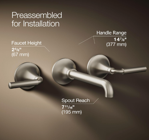 New Other Kohler Tone Wall-Mount Bathroom Sink Faucet Set With Two Lever Handles