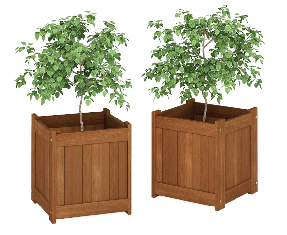 Set Of 2 - New Open Box Furinno Tioman Hardwood Flower Boxes, Natural