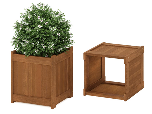 Set Of 2 - New Open Box Furinno Tioman Hardwood Flower Boxes, Natural
