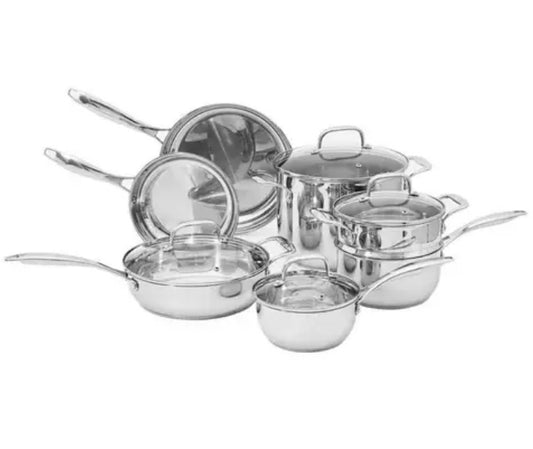New Other - Amazon Basics Stainless Steel Cookware 11-Piece Set, Silver - (READ)