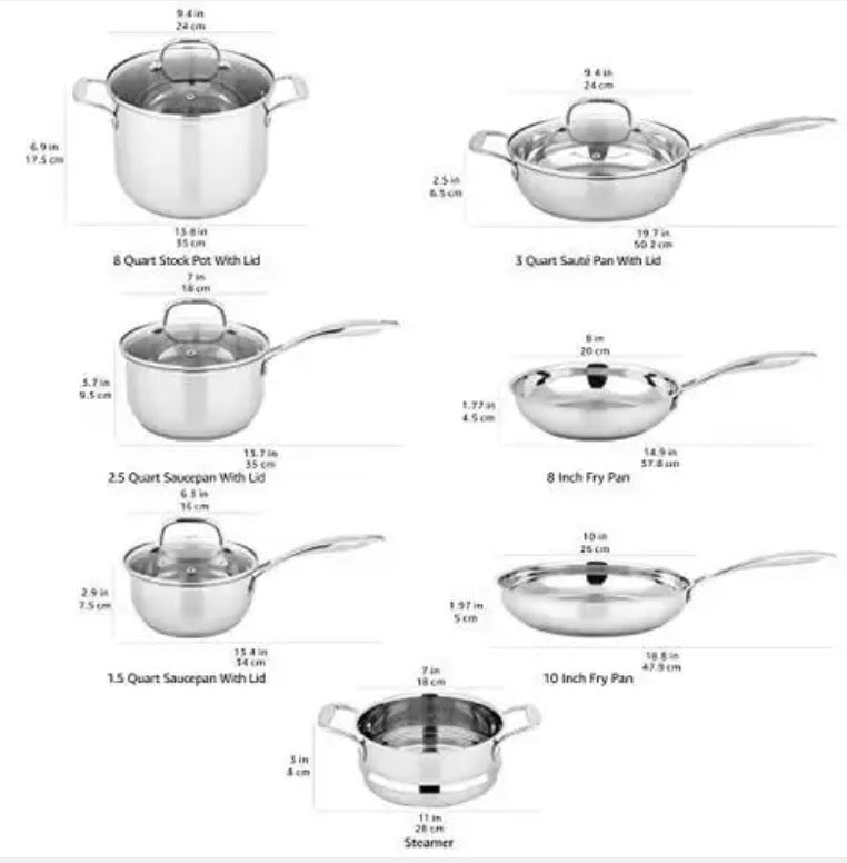 New Other - Amazon Basics Stainless Steel Cookware 11-Piece Set, Silver - (READ)