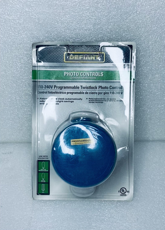 #02 - new Defiant 11-240V Programmable Twistlock Photo Control, 3" x 2", Blue, 012089 - (IN CONDITION AS SHOWN)