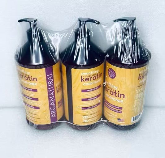 #76 - lot of 3 New Arganatural 32 fl oz (Each) Hydrolyzed Keratin Conditioners - (READ) - (IN CONDITION AS SHOWN)
