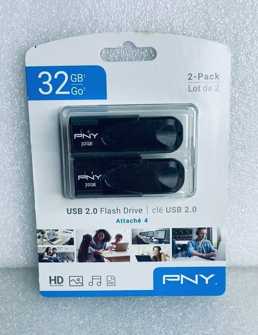 lot Of 2 New - PNY Attaché 4 32GB USB 2.0 Flash Drive, P-FD32GX2ATT4-GE
