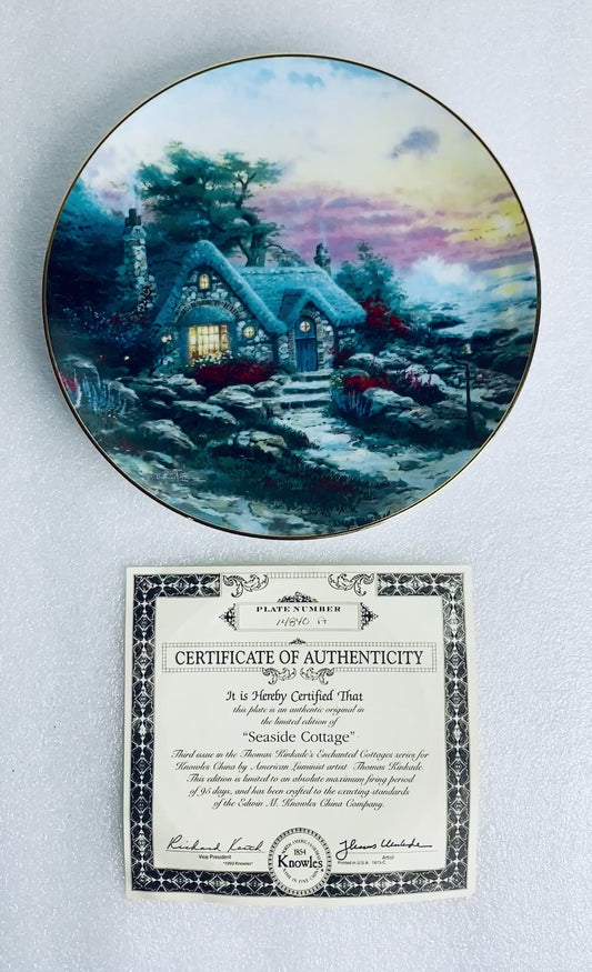 thomas Kinkade's Enchanted Cottages "Seaside Cottage" Round Plate With COA