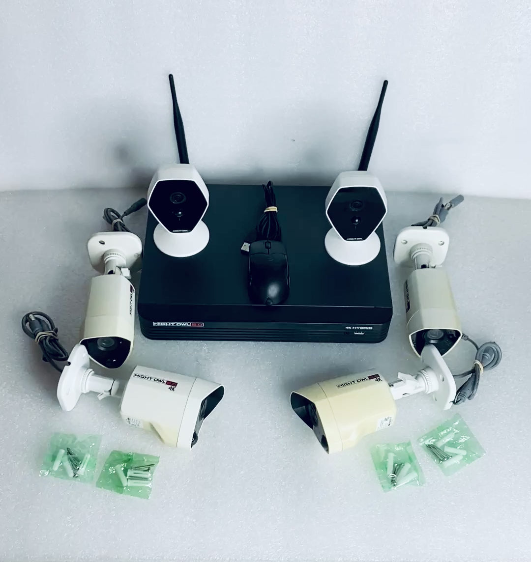 Night Owl 4-Channel Hybrid 4K Security 8.0 1TB HDD DVR Security System, (4) 8.0 4K Bullet & (2) 1080P Wireless Indoor Add-On Cameras (READ)