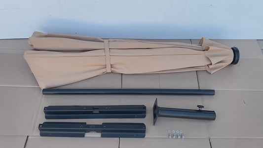 Wikiwiki 9 Foot. Solar 32 LED Lights Patio Umbrella Rectangle Crank Tan - (READ)