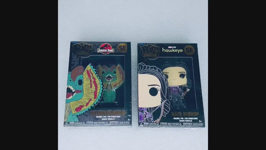 #66 - lot Of 2 - New Funko Pop Pins, Jurassic Park & Marvels Hawkeye - (READ) - (IN CONDITION AS SHOWN)