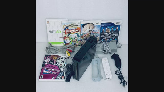 Nintendo Wii System Black W/Wii Plus Remote Controller & 5 Video Games - (READ)
